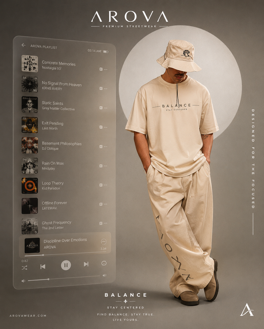 AROVA "Balance" Oversized Graphic T-Shirt | Premium Streetwear Beige Tee