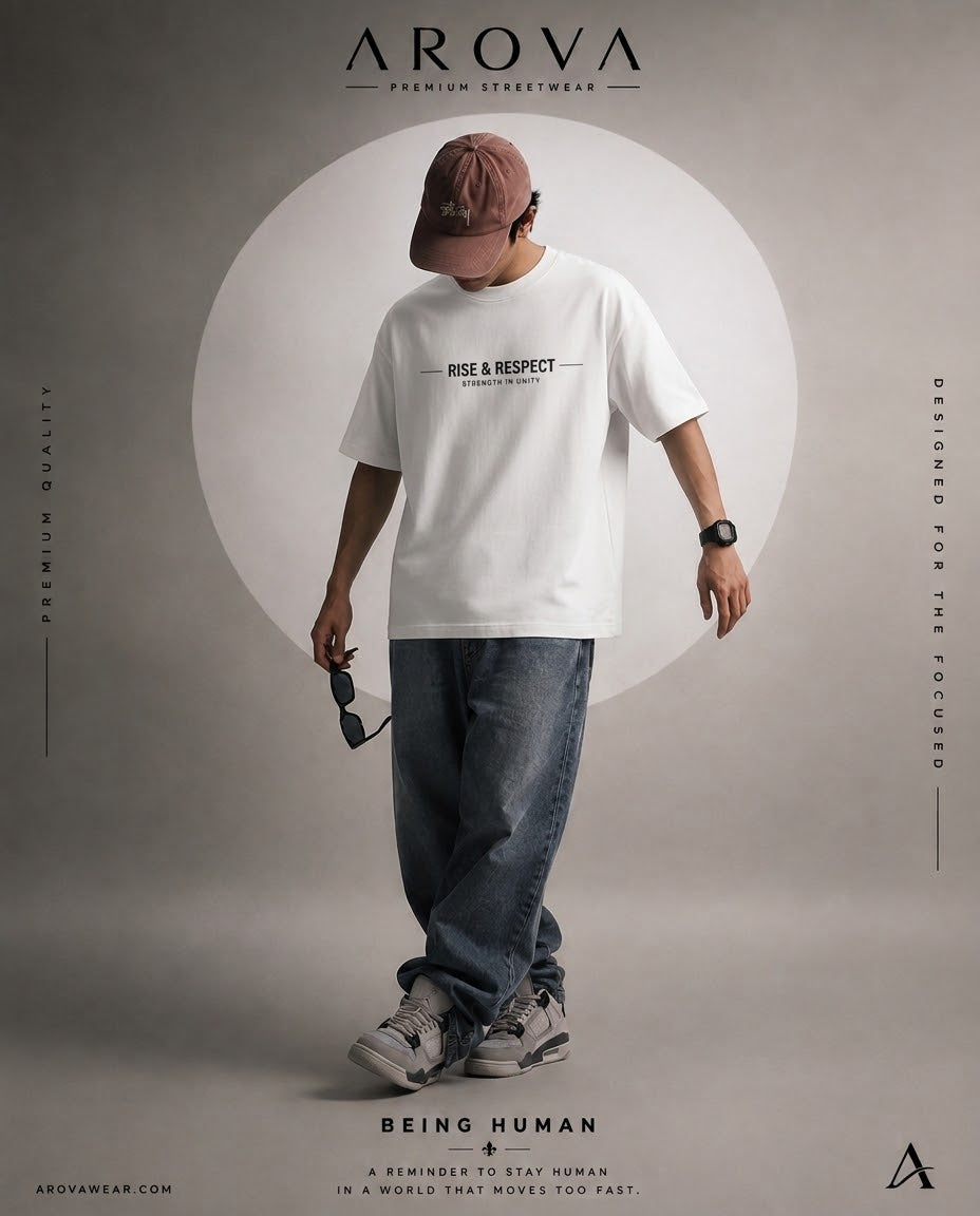 AROVA "Rise & Respect" Oversized Graphic T-Shirt | Premium Streetwear White Tee