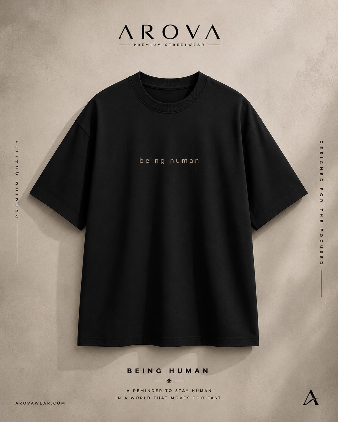 AROVA "Being Human" Oversized Graphic T-Shirt | Premium Streetwear Black Tee