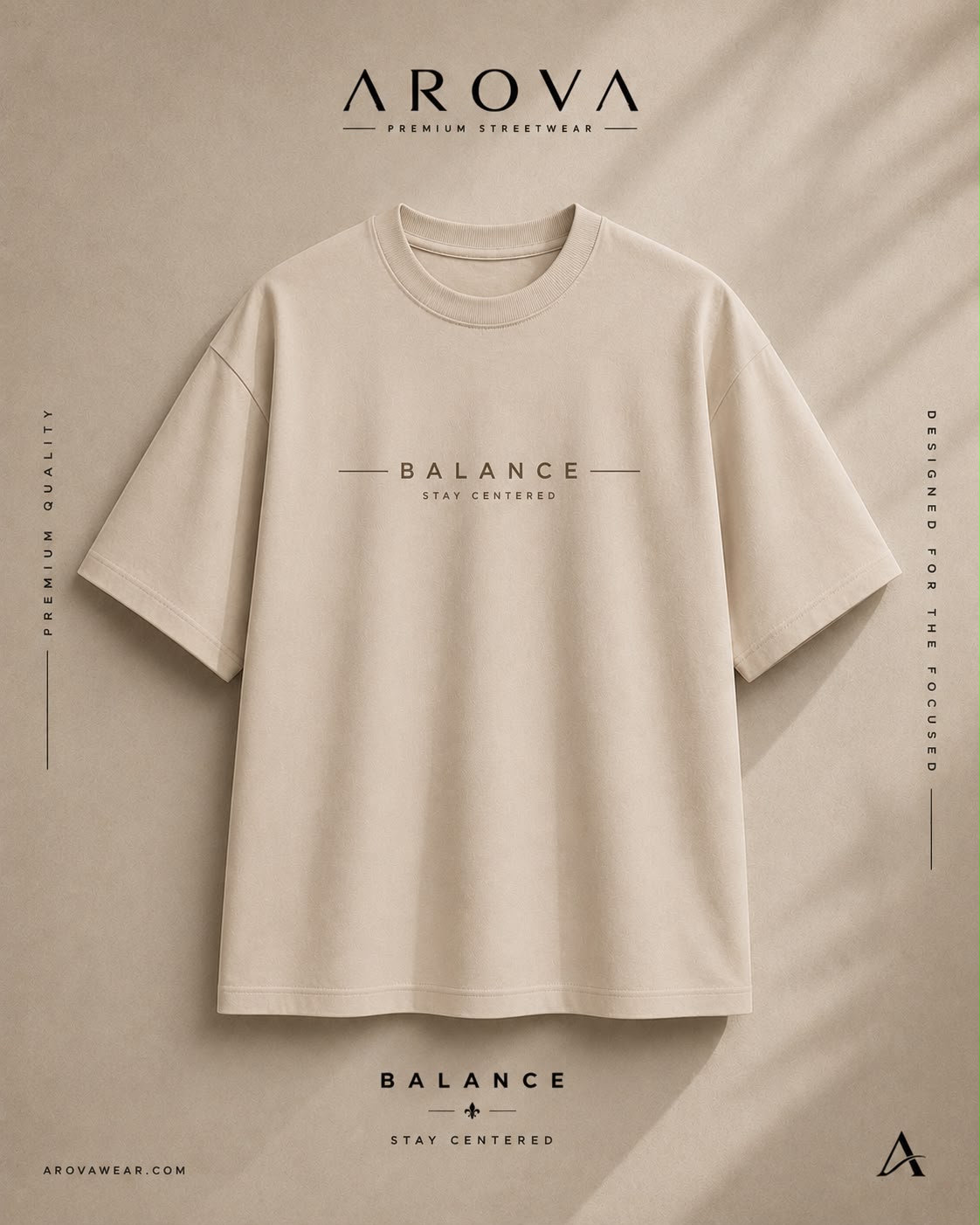 AROVA "Balance" Oversized Graphic T-Shirt | Premium Streetwear Beige Tee