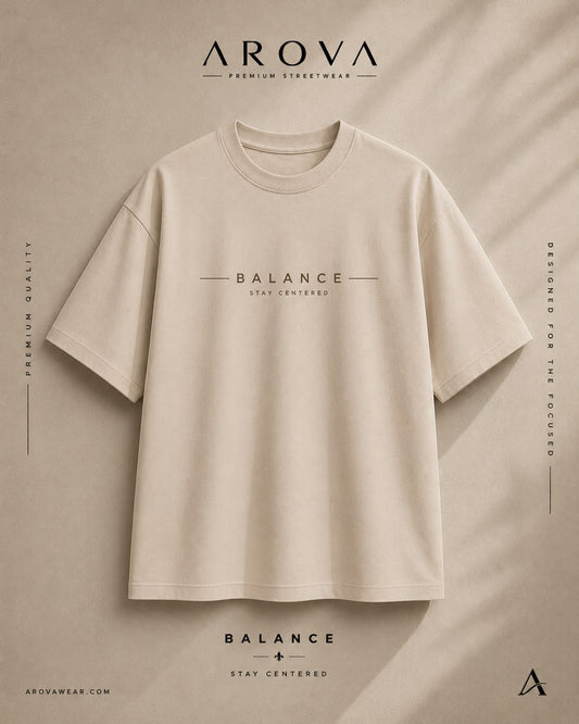 AROVA "Balance" Oversized Graphic T-Shirt | Premium Streetwear Beige Tee